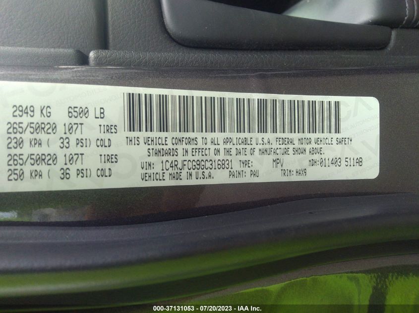 2016 JEEP GRAND CHEROKEE HIGH ALTITUDE - 1C4RJFCG9GC316831