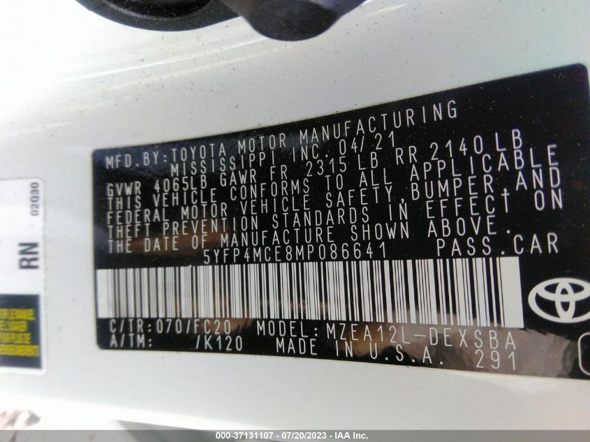 2021 TOYOTA COROLLA SE/APEX SE - 5YFP4MCE8MP086641