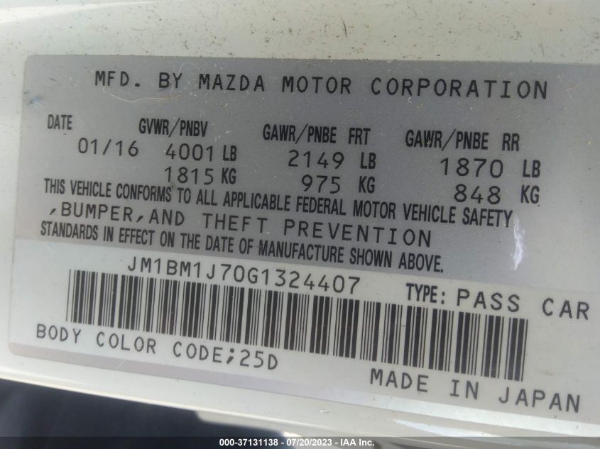 2016 MAZDA MAZDA3 I SPORT - JM1BM1J70G1324407