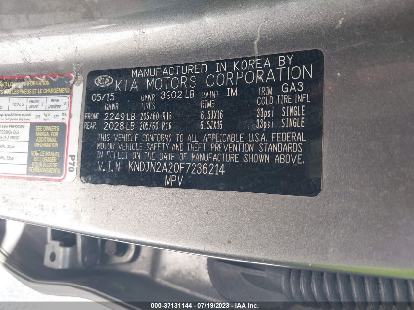 2015 KIA SOUL BASE - KNDJN2A20F7236214