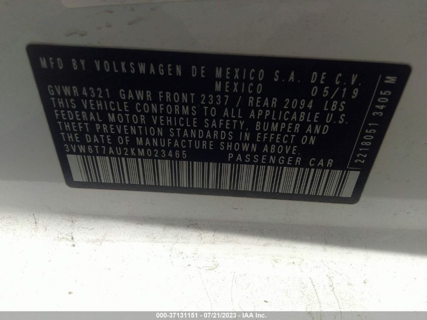 2019 VOLKSWAGEN GOLF GTI S/SE/AUTOBAHN - 3VW6T7AU2KM023465