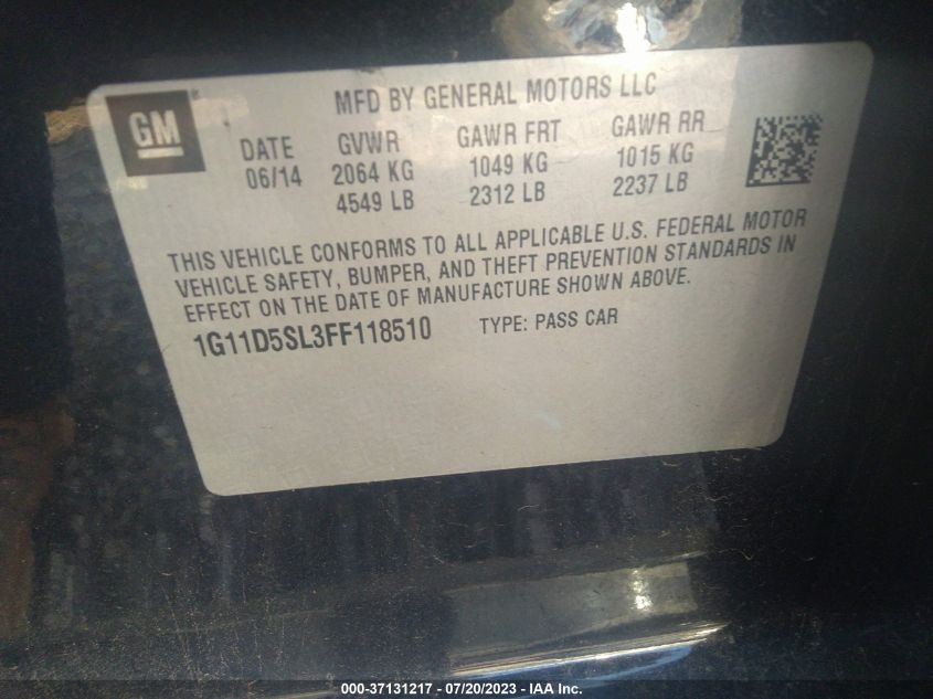 2015 CHEVROLET MALIBU - 1G11D5S13FF118510
