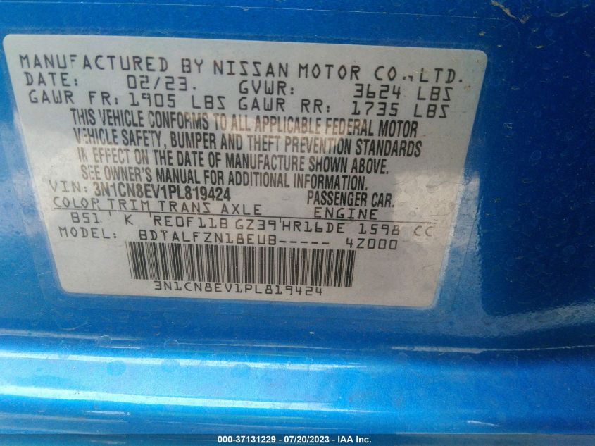 2023 NISSAN VERSA SV - 3N1CN8EV1PL819424