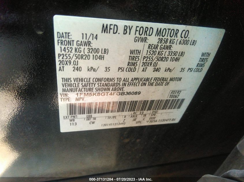 2015 FORD EXPLORER SPORT - 1FM5K8GT4FGB36089