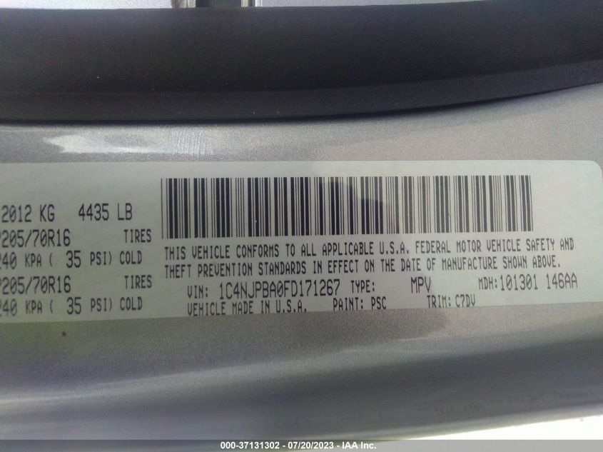 2015 JEEP PATRIOT SPORT - 1C4NJPBA0FD171267