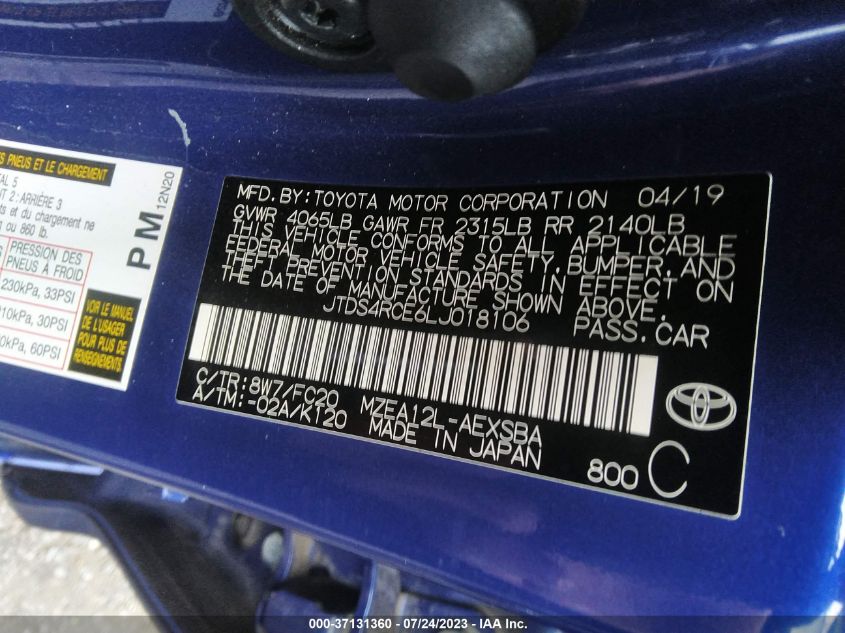 2020 TOYOTA COROLLA SE/NIGHTSHADE - JTDS4RCE6LJ018106