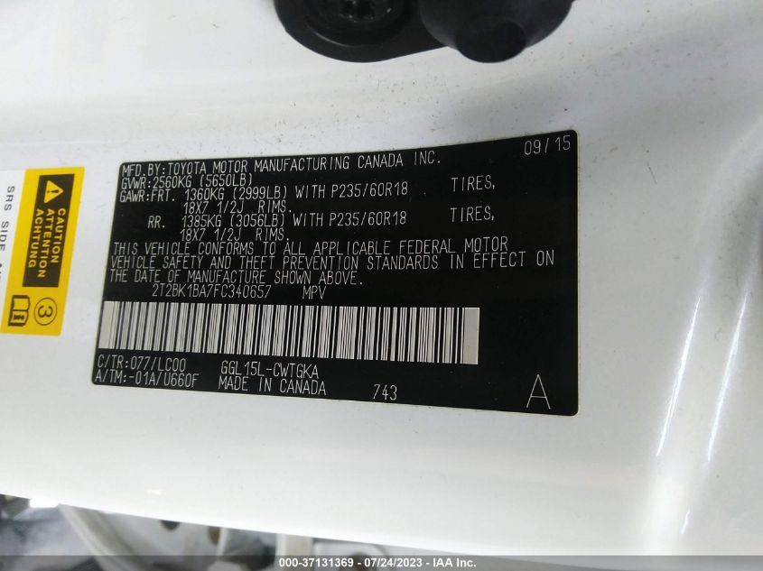 2015 LEXUS RX 350 - 2T2BK1BA7FC340657