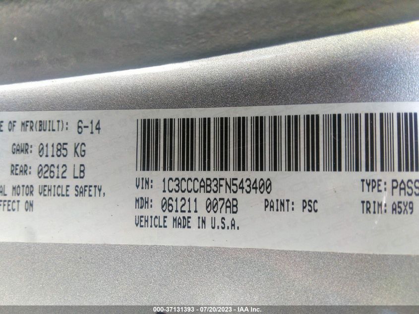 2015 CHRYSLER 200 LIMITED - 1C3CCCAB3FN543400