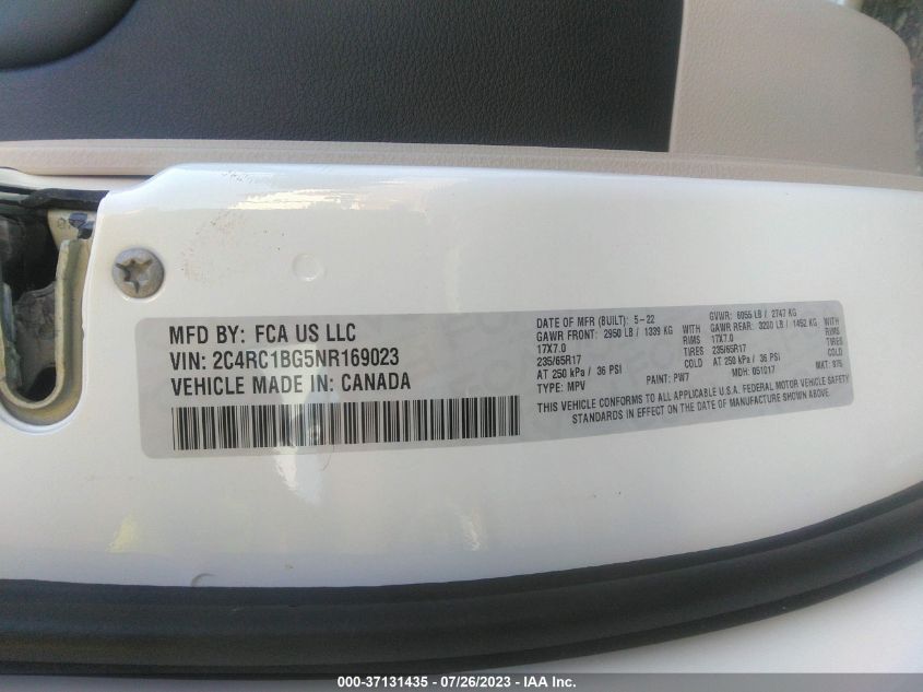 2C4RC1BG5NR169023 2022 CHRYSLER PACIFICA, photo no. 9