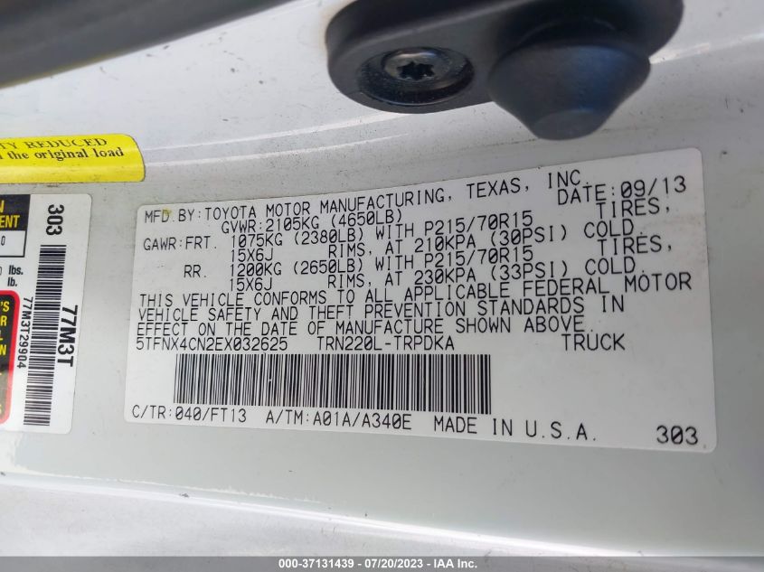 2014 TOYOTA TACOMA - 5TFNX4CN2EX032625