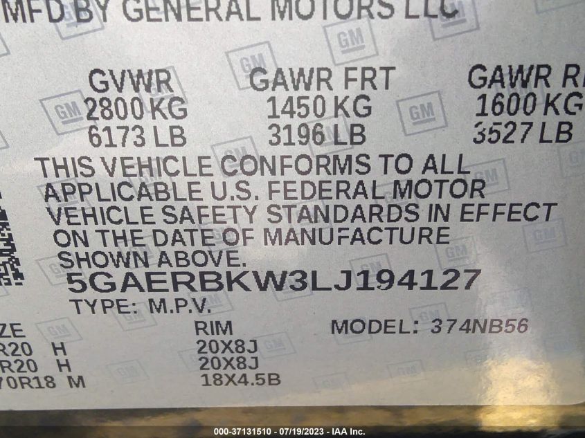 2020 BUICK ENCLAVE ESSENCE - 5GAERBKW3LJ194127