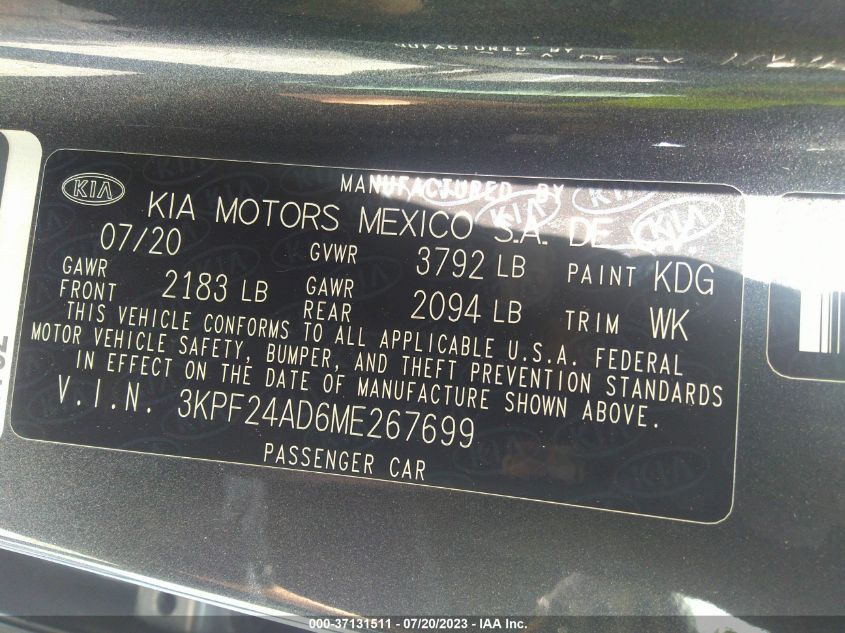 2021 KIA FORTE LXS - 3KPF24AD6ME267699