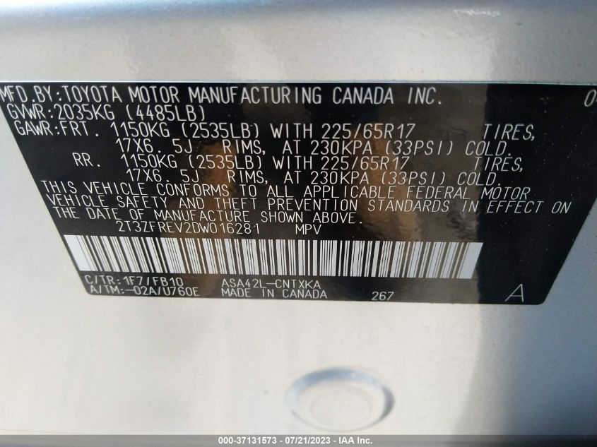 2013 TOYOTA RAV4 LE - 2T3ZFREV2DW016281