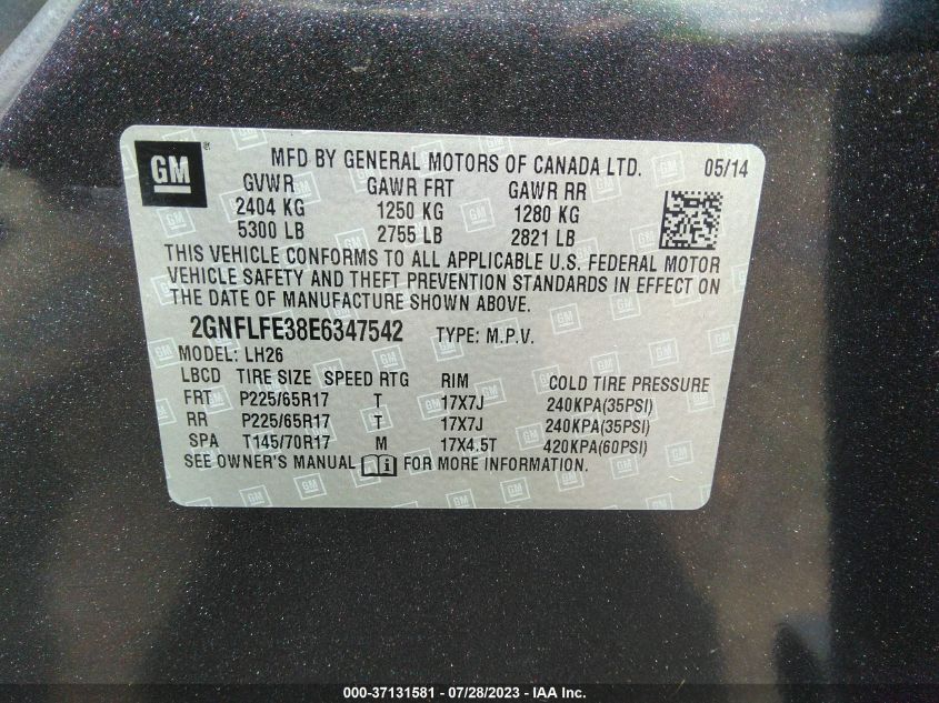 2014 CHEVROLET EQUINOX LT - 2GNFLFE38E6347542