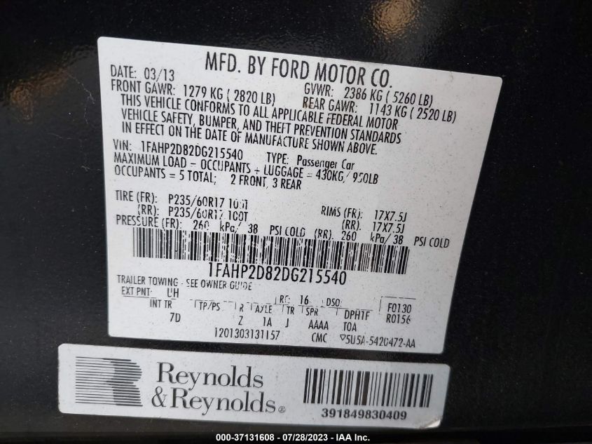 2013 FORD TAURUS SE - 1FAHP2D82DG215540