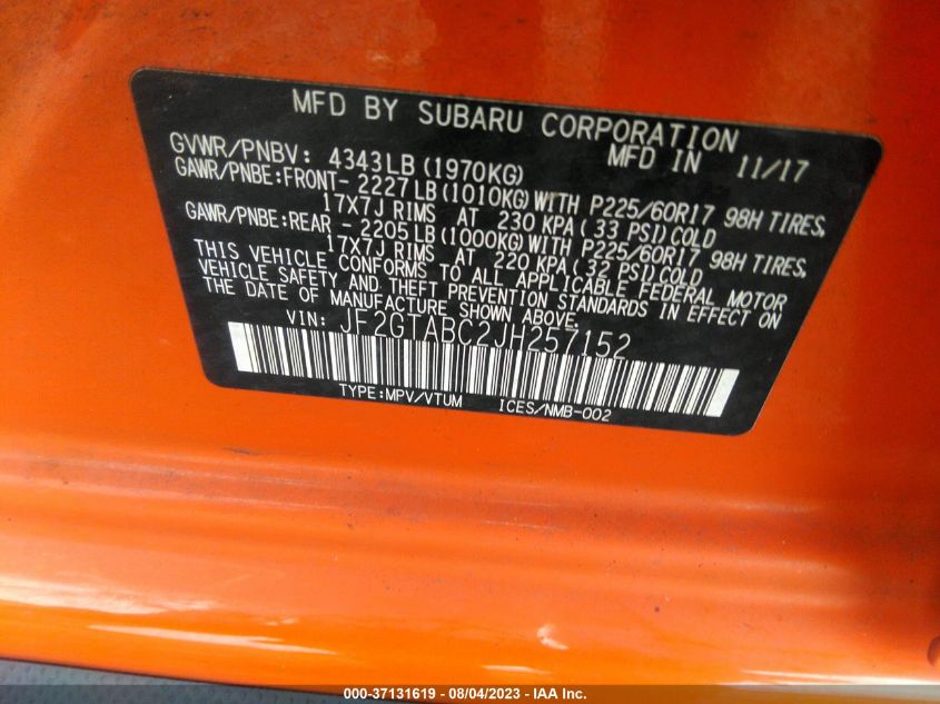 2018 SUBARU CROSSTREK PREMIUM - JF2GTABC2JH257152