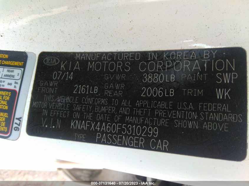 2015 KIA FORTE LX - KNAFX4A60F5310299