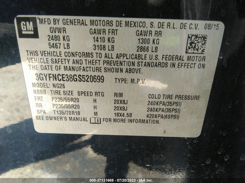 2016 CADILLAC SRX PERFORMANCE COLLECTION - 3GYFNCE38GS520699