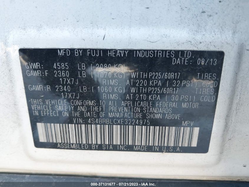 2014 SUBARU OUTBACK 2.5I LIMITED - 4S4BRBLCXE3224975