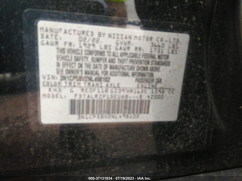 2022 NISSAN KICKS S - 3N1CP5BV2NL498102