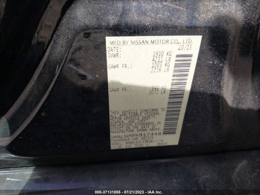 2015 NISSAN ALTIMA 2.5 S - 1N4AL3AP0FN917448
