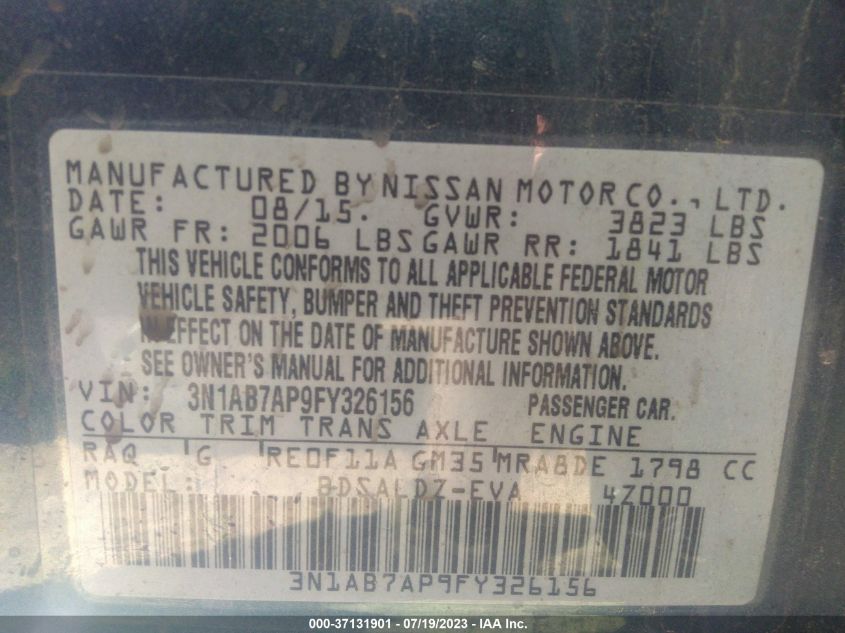 2015 NISSAN SENTRA SV - 3N1AB7AP9FY326156
