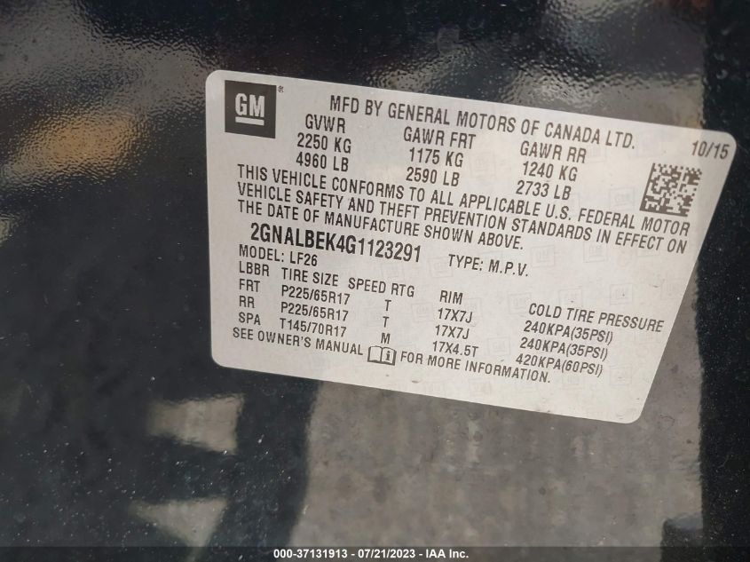 2016 CHEVROLET EQUINOX LS - 2GNALBEK4G1123291