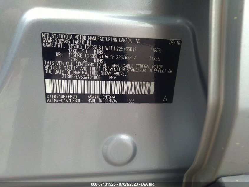 2016 TOYOTA RAV4 LE - 2T3BFREV5GW491008