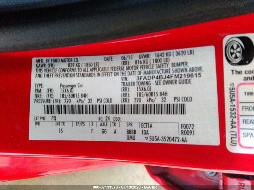 2015 FORD FIESTA SE - 3FADP4BJ4FM219615
