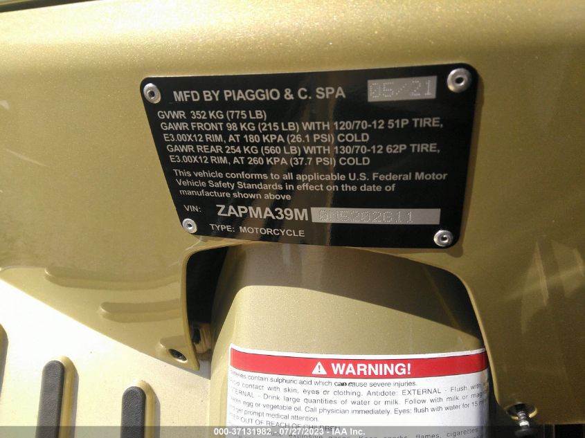 2021 VESPA GTS ZAPMA39M0M5202611
