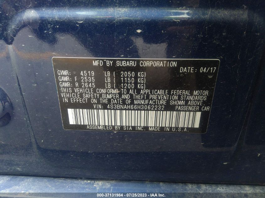2017 SUBARU LEGACY 2.5I PREMIUM - 4S3BNAH66H3062232