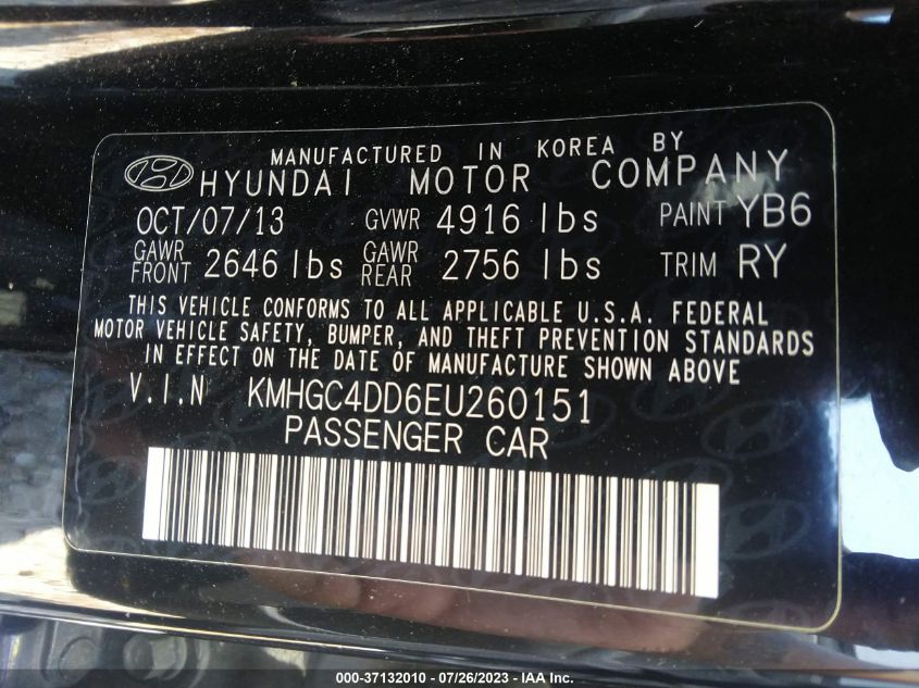 2014 HYUNDAI GENESIS 3.8L - KMHGC4DD6EU260151