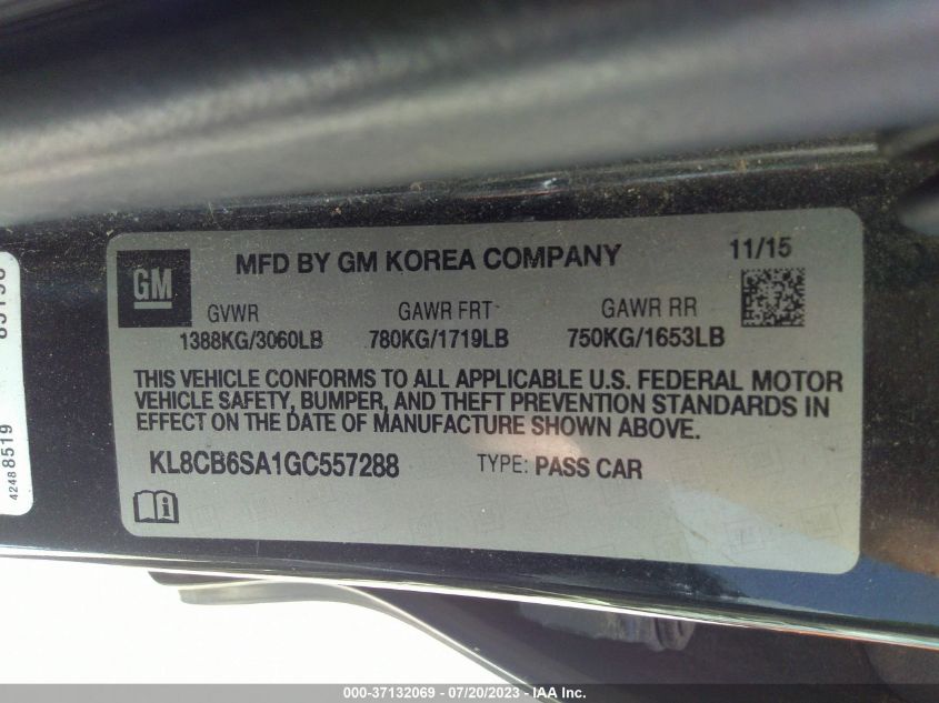 2016 CHEVROLET SPARK LS - KL8CB6SA1GC557288