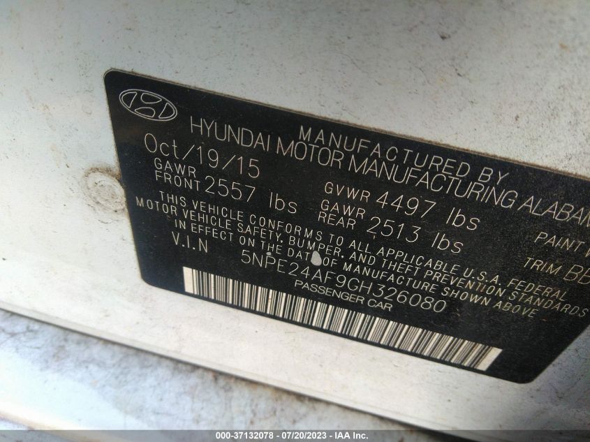 2016 HYUNDAI SONATA SE - 5NPE24AF9GH326080