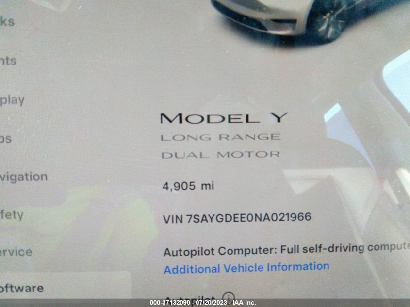 2022 TESLA MODEL Y LONG RANGE - 7SAYGDEE0NA021966