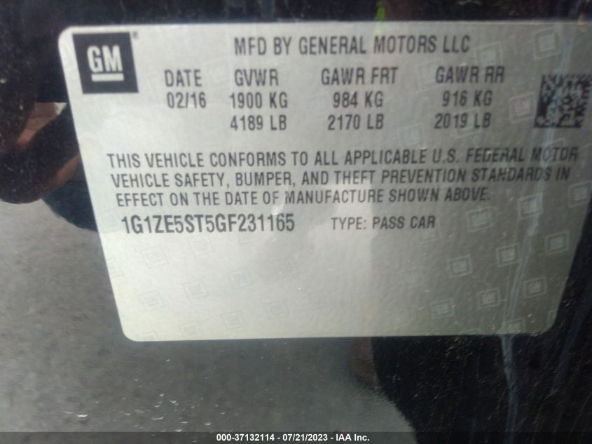 2016 CHEVROLET MALIBU LT - 1G1ZE5ST5GF231165
