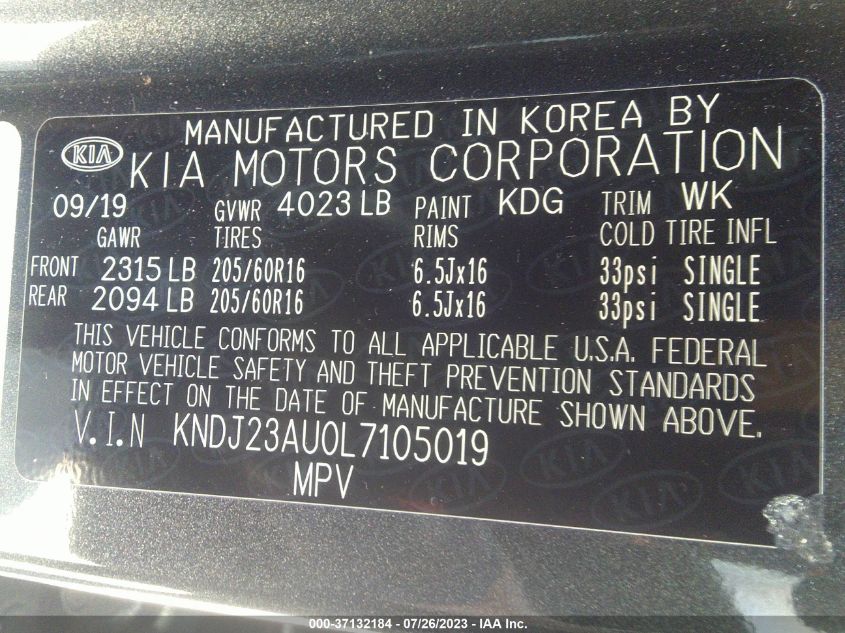 2020 KIA SOUL LX - KNDJ23AU0L7105019