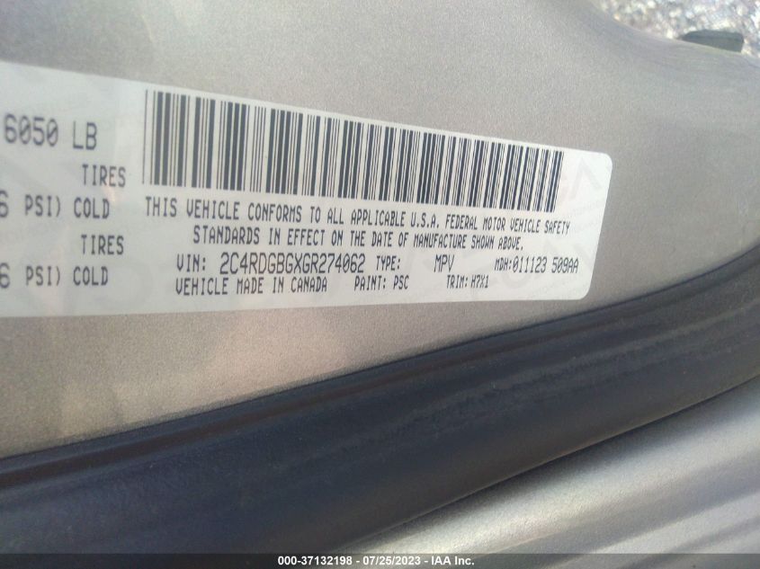 2016 DODGE GRAND CARAVAN SE - 2C4RDGBGXGR274062