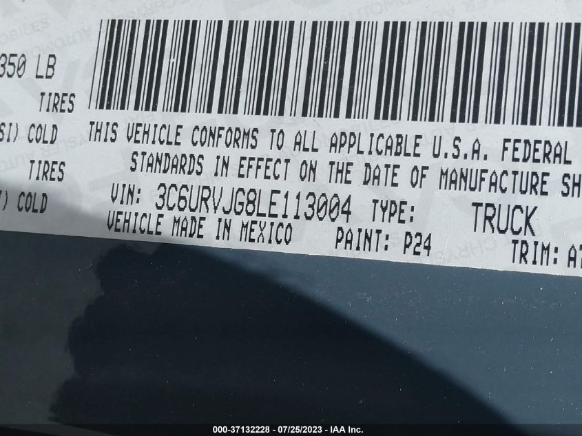 2020 RAM PROMASTER CARGO VAN - 3C6URVJG8LE113004