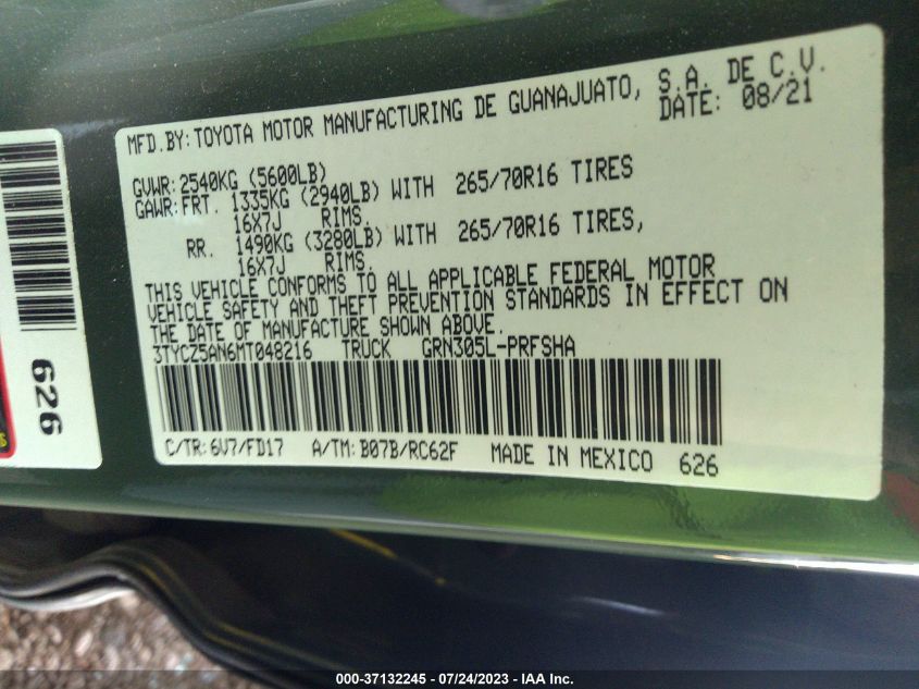 2021 TOYOTA TACOMA 4WD SR/SR5/TRD SPORT - 3TYCZ5AN6MT048216