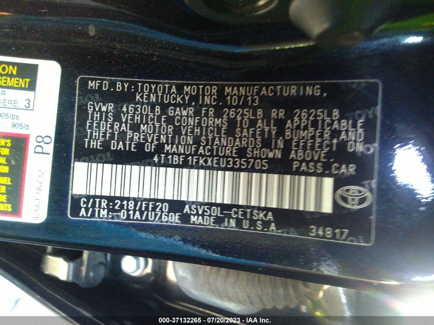 2014 TOYOTA CAMRY L/LE/XLE/SE/SE SPORT - 4T1BF1FKXEU335705