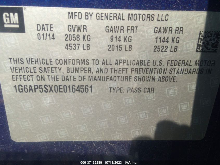 2014 CADILLAC CTS SEDAN RWD - 1G6AP5SX0E0164561