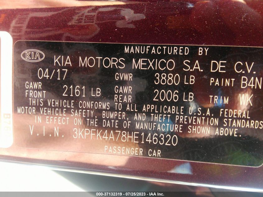 2017 KIA FORTE LX - 3KPFK4A78HE146320