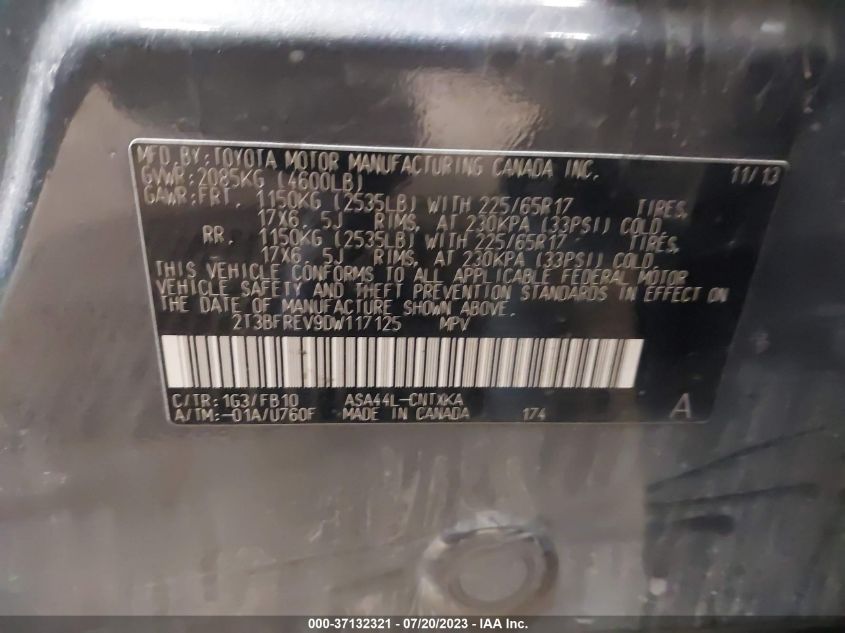 2013 TOYOTA RAV4 LE - 2T3BFREV9DW117125