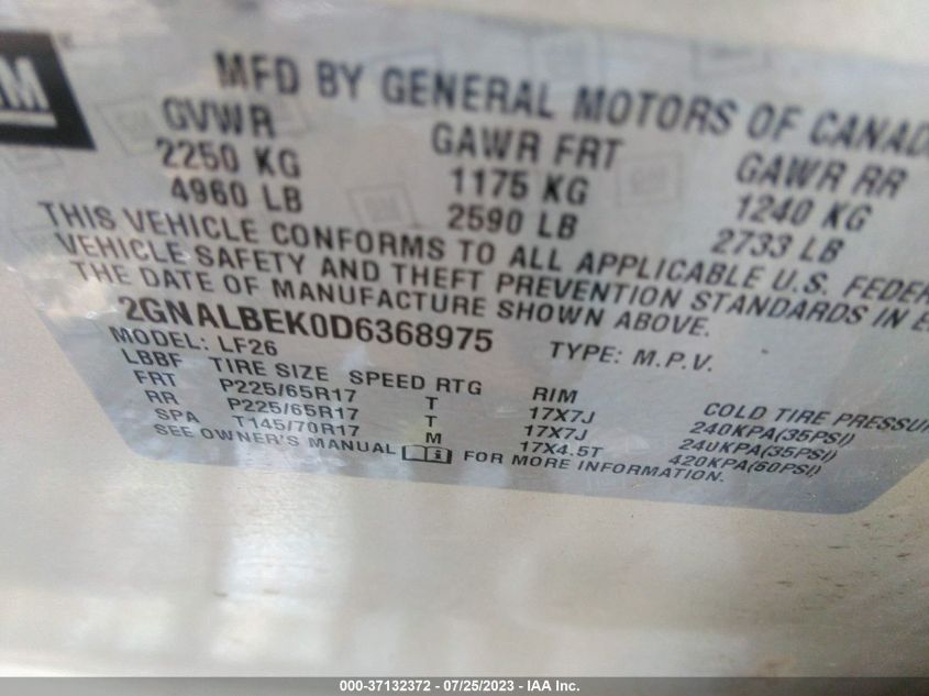2013 CHEVROLET EQUINOX LS - 2GNALBEK0D6368975