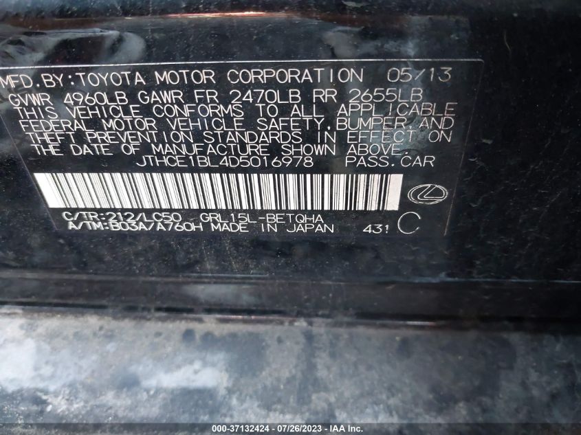 2013 LEXUS GS 350 - JTHCE1BL4D5016978