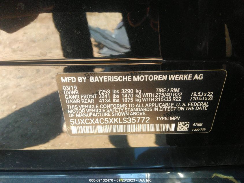 2019 BMW X7 XDRIVE50I - 5UXCX4C5XKLS35772