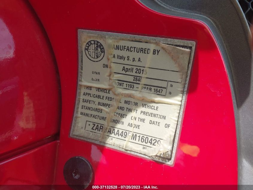 2015 ALFA ROMEO 4C ZARBAAA49FM160429