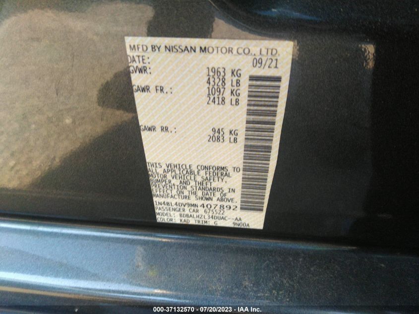 2021 NISSAN ALTIMA 2.5 SV - 1N4BL4DV9MN407892