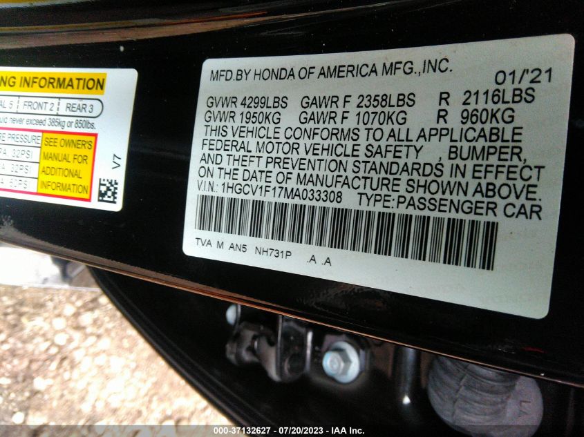 1HGCV1F17MA033308 Honda Accord Sedan LX 9